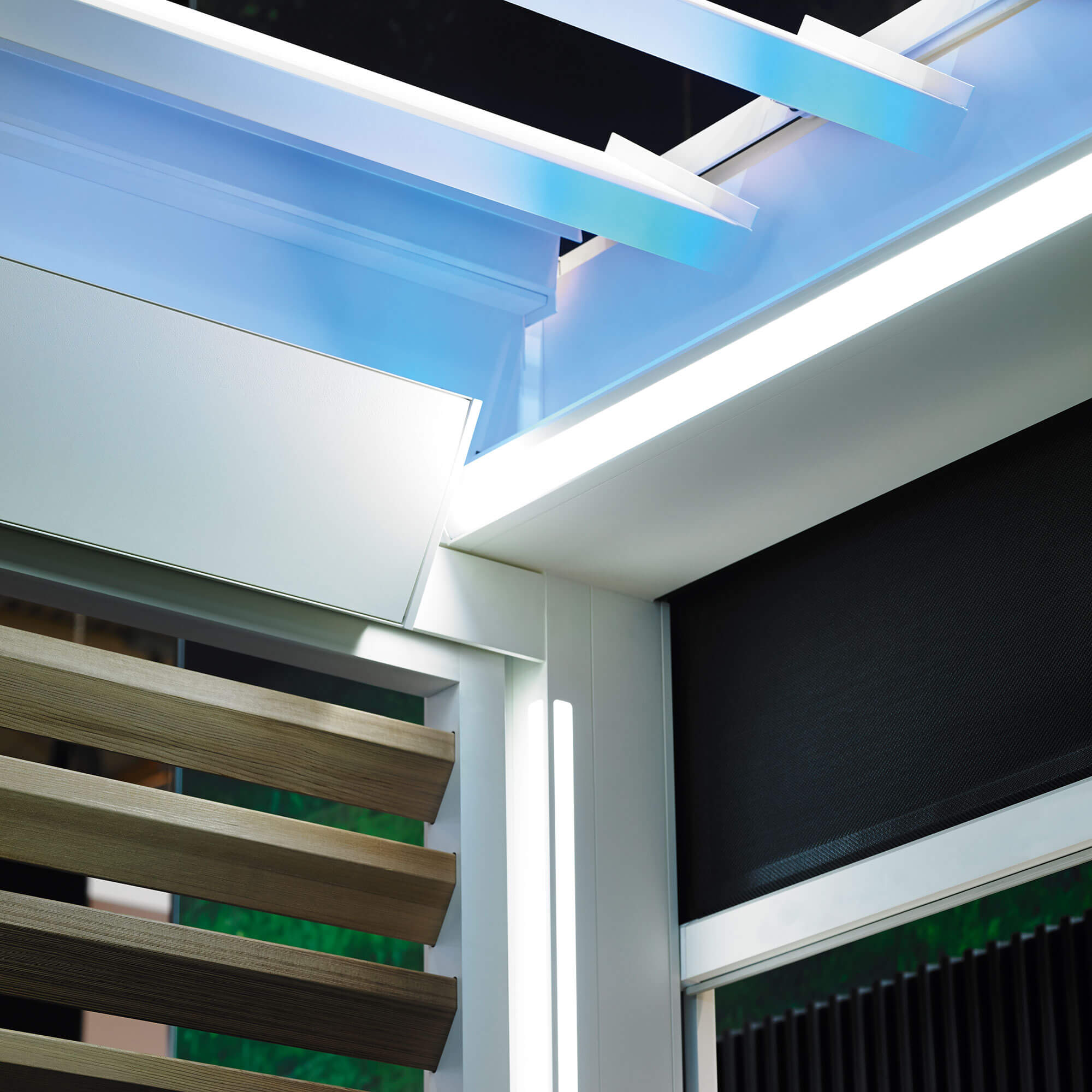 A Carport Or Pergola With Horizontal Lighting 124 Renson Outdoor
